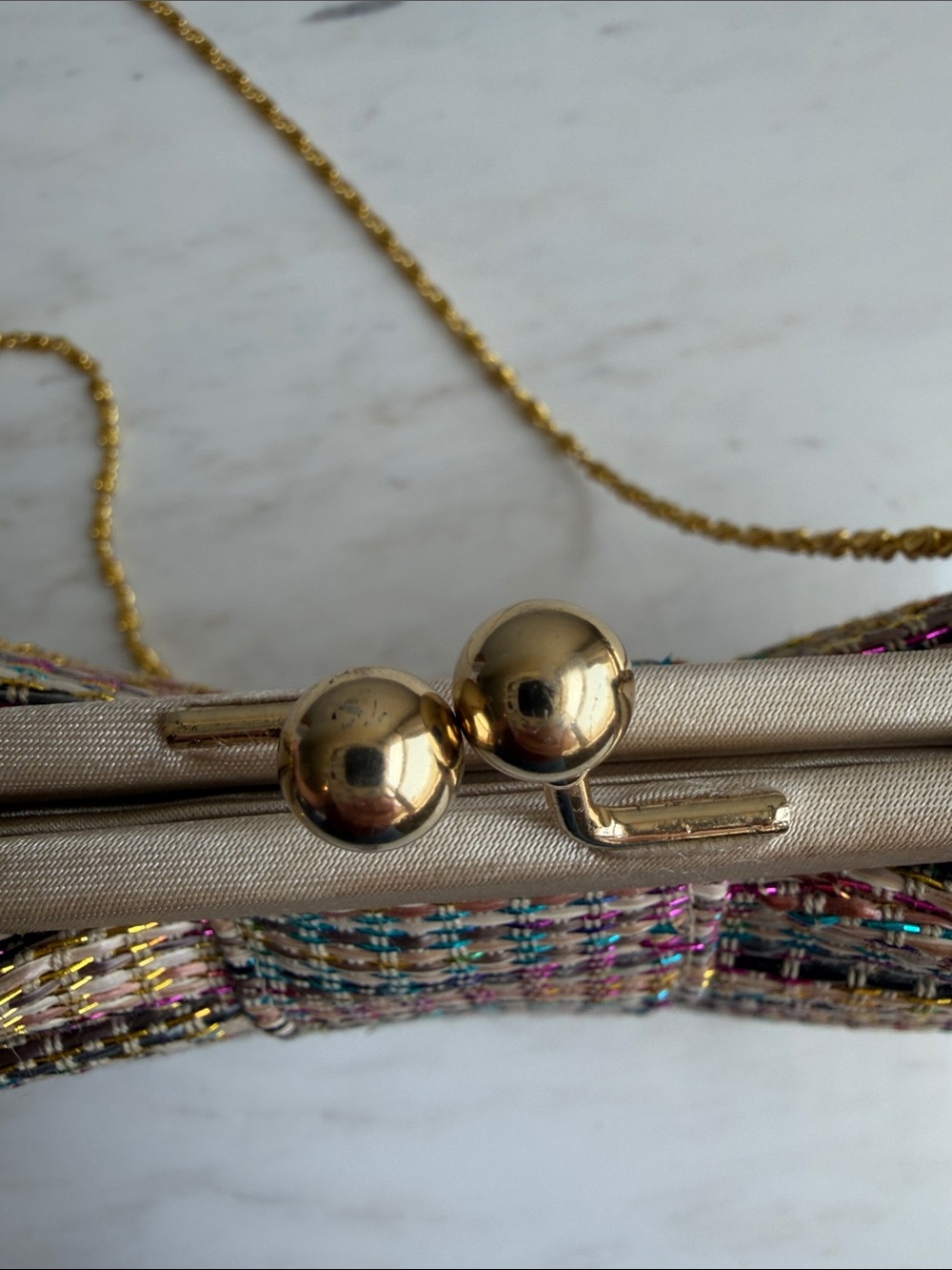 Vintage Bow Multicolor Clutch Handbag with Gold Chain- Whimsical , Flare - Picture 3 of 8